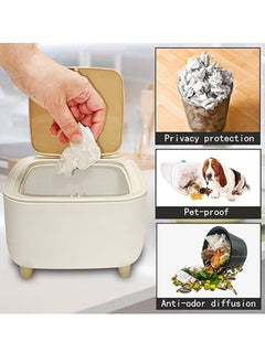 Arabest Mini Trash Can with Lid Countertop Small Desktop Garbage Cans Cute Tiny 0.5 Gallon, Office Trash Can with Lid, Bedroom Garbage Can with Push Button, White Square  - Image 4