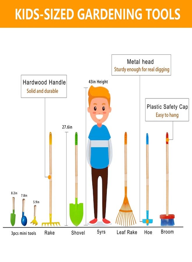 POMIKU 8PCS Kids Gardening Tools, Kids Rake and Shovel Set, Toddler Outdoor Yard Tools, Garden Toys Gifts for Boys Girls Age 3 4 5 6 7 8 Years Old - Image 2