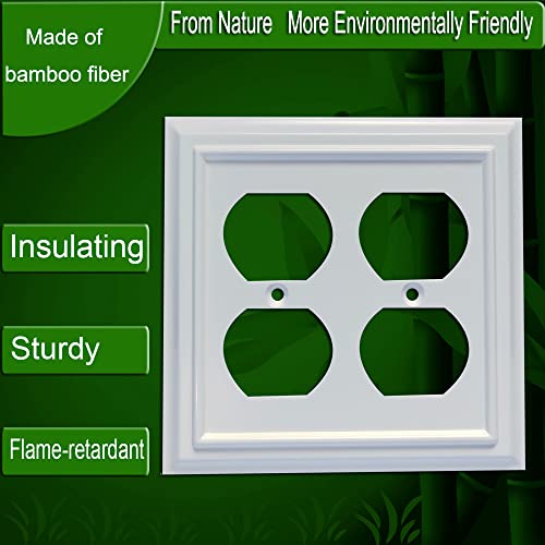 Funkiim Wall Plates, Duplex Outlet Covers, Toggle Light Switch Plates, Decorator Light Switch Cover, Bamboo Fiber Material Wall Plate, Standard Size Wall Plates of various styles, White (2 Gang Duplex 2 Pack) - Image 4