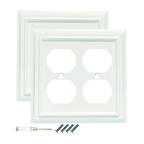 Funkiim Wall Plates, Duplex Outlet Covers, Toggle Light Switch Plates, Decorator Light Switch Cover, Bamboo Fiber Material Wall Plate, Standard Size Wall Plates of various styles, White (2 Gang Duplex 2 Pack) - Image 1