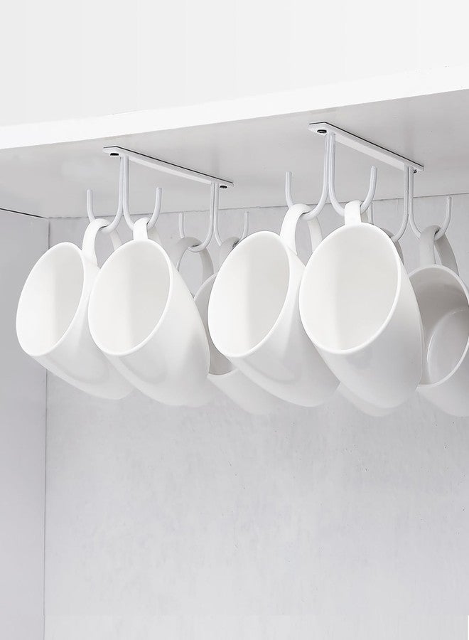 FOMANSH Mug Rack Under Cabinet - Coffee Cup Holder, 8 Mugs Hooks Under Shelf, Display Hanging Cups Drying Hook for Bar Kitchen Utensils White, 2 Pack - Image 1