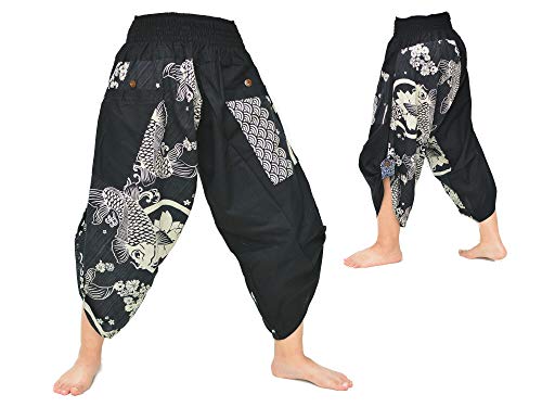 Siamrose Samurai Yoga Harem Pants Men Women Lounge Trousers, One Size, Elastic Waist Black - Image 2