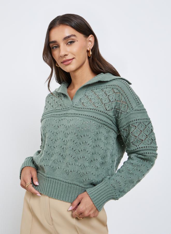 Styli Green Knit Long Sleeve Top - Image 1