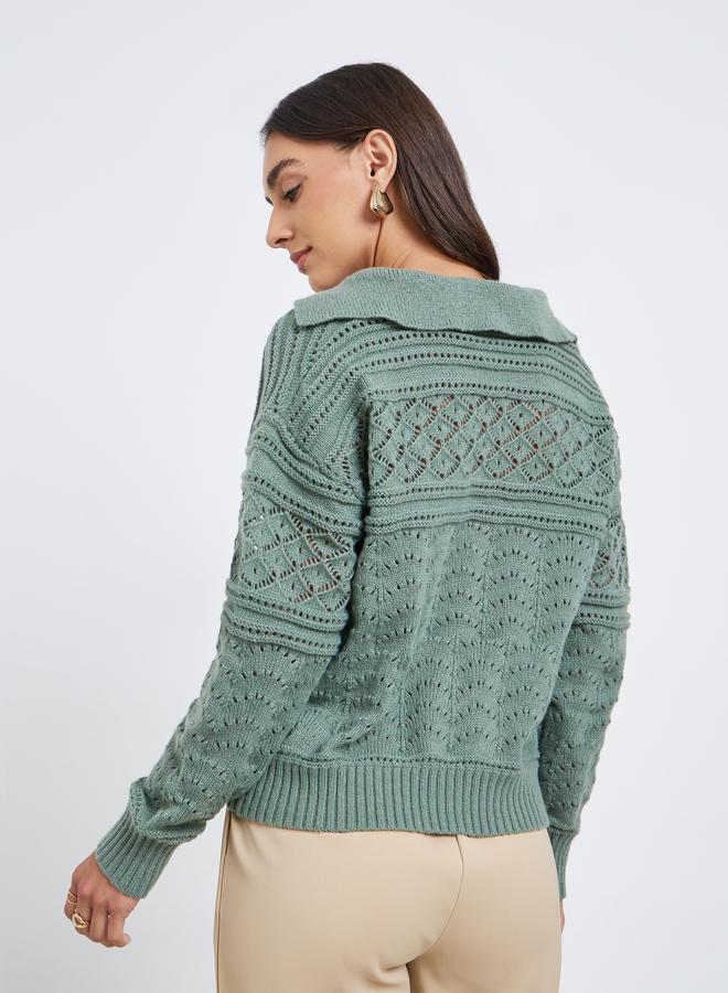 Styli Green Knit Long Sleeve Top - Image 4