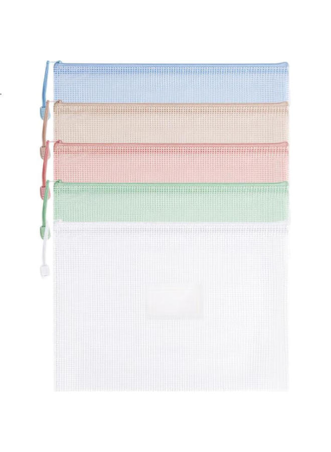 Deli 5 A4 Grid Zipper Bags, File Folders For First-Grade Elementary Students, Subject Classification Bags With Labels, Morandi Mixed Colors 63484A - Image 1