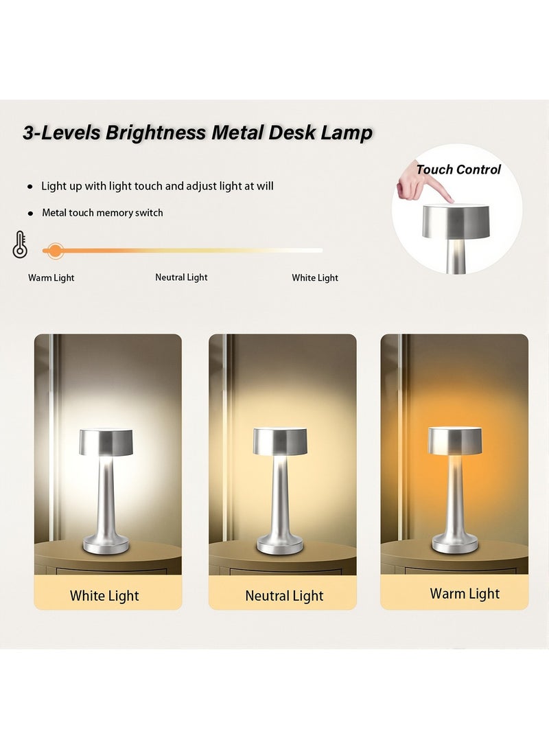 LED Table Lamp with Touch Sensor, 3 Modes, Stepless Dimming, Energy-Saving Portable Rechargeable Cordless Desk Lamp, Suitable for Bedrooms, Kids Nursery, Restaurants, Nightstand, Terraces, Hotels, Bedside Lamps  - Image 3