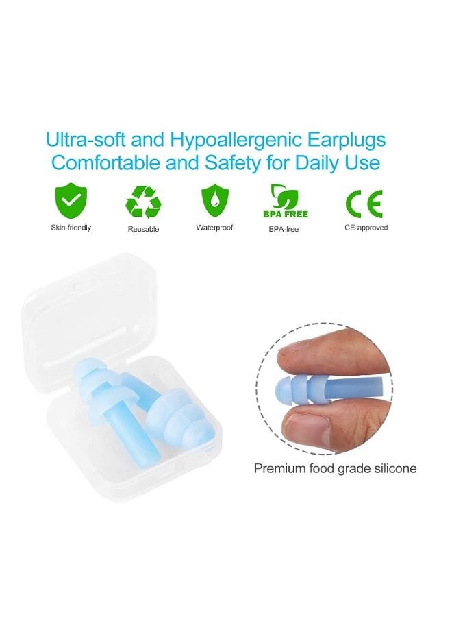 6 Pairs Swimming Earplugs Reusable Ear Plugs, Waterproof Hypoallergenic Noise Reduction Earplugs for Hearing Protection, Suitable for Sleeping, Snoring, Swimming, Concerts Case Green Orange and Light Blue - Image 2