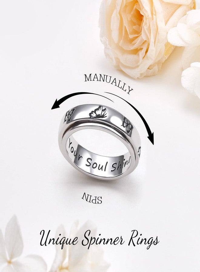 Flyow Butterfly Anxiety Ring Sterling Silver Flying Butterfly Do What Makes Your Soul Shine Spinner Fidget Worry Band Animal Stress Relieving Boredom ADHD Autism Rings for Women,Size 7 - Image 2