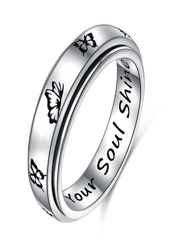 Flyow Butterfly Anxiety Ring Sterling Silver Flying Butterfly Do What Makes Your Soul Shine Spinner Fidget Worry Band Animal Stress Relieving Boredom ADHD Autism Rings for Women,Size 7 - Image 1