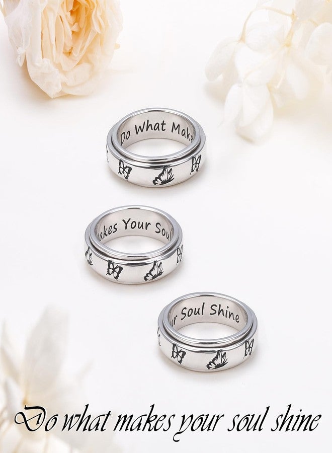 Flyow Butterfly Anxiety Ring Sterling Silver Flying Butterfly Do What Makes Your Soul Shine Spinner Fidget Worry Band Animal Stress Relieving Boredom ADHD Autism Rings for Women,Size 7 - Image 4