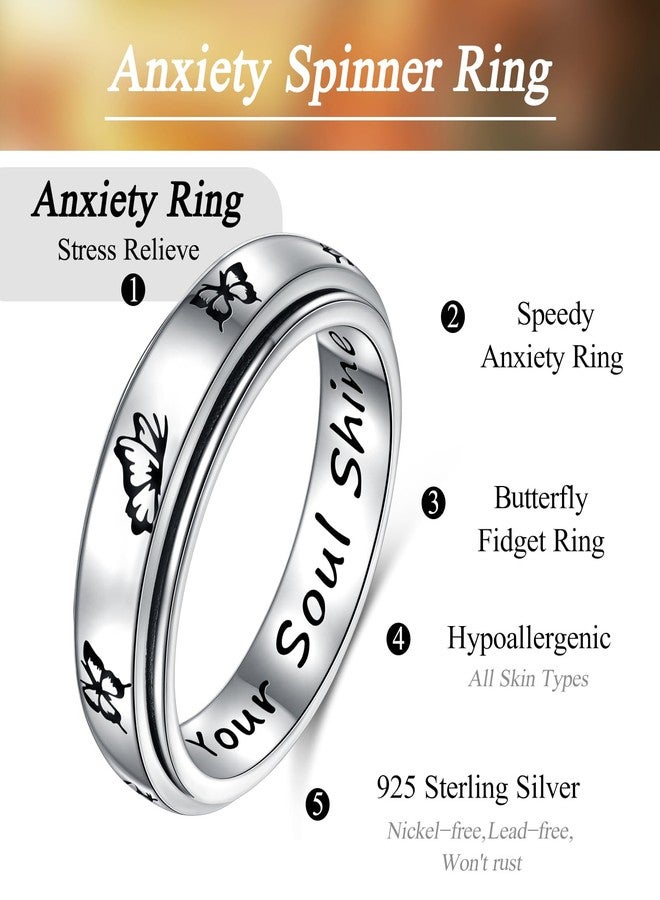 Flyow Butterfly Anxiety Ring Sterling Silver Flying Butterfly Do What Makes Your Soul Shine Spinner Fidget Worry Band Animal Stress Relieving Boredom ADHD Autism Rings for Women,Size 7 - Image 5