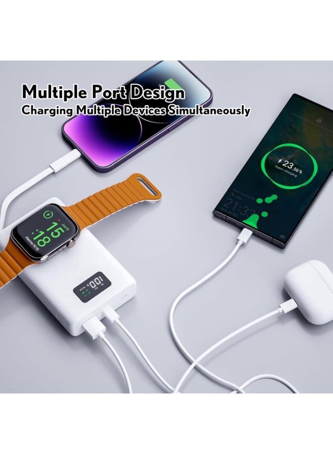 PZOZ Power Bank 20000mAh, 2-in-1 Portable Charger for iPhone 14 15 16 Pro max,Apple Watch Series&More Devices,Battery Pack Built in USB C Cable and Lightning Adapter, Support PD QC 3.0(white) - Image 3