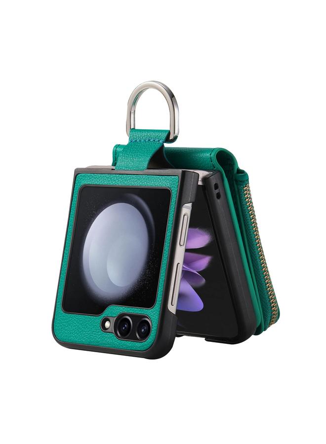 اس-توب جراب لهاتف Samsung Galaxy Z Flip5 5G، جراب هاتف جلدي بسحاب عمودي مع حلقة ومحفظة - Image 3