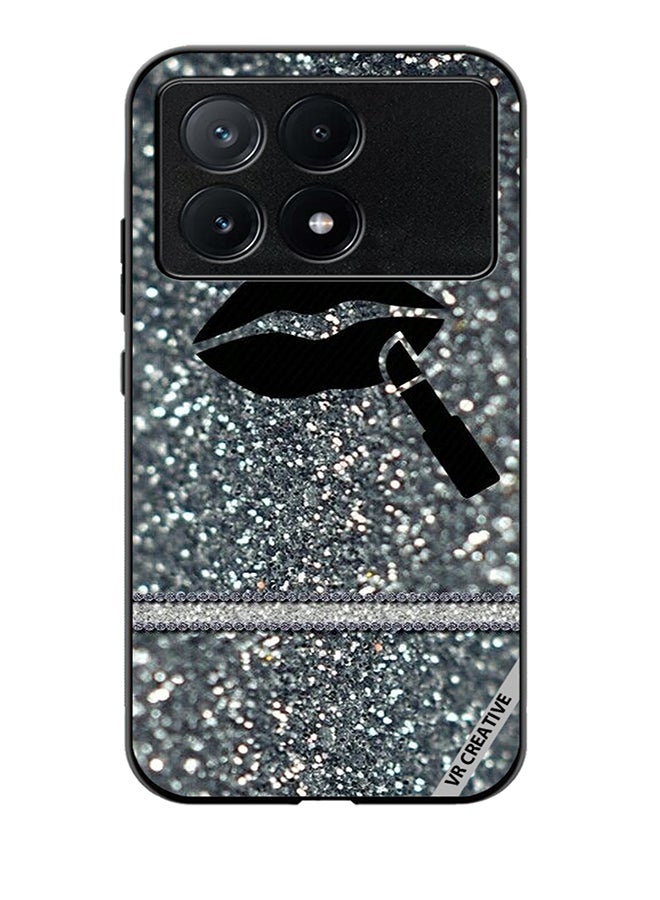 VR CREATIVE Protective Case Cover For Xiaomi Poco X6 Pro Lipstick on Silver Glitter Design Multicolour - Image 1