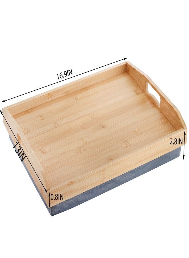 Cedilis Bamboo Lap Tray with Detachable Pillow, 16.9 x13 in Serving Tray with Handles for Bed Eating - Image 2