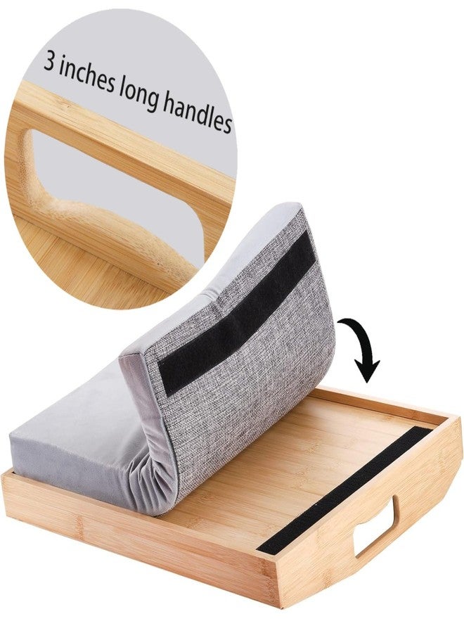 Cedilis Bamboo Lap Tray with Detachable Pillow, 16.9 x13 in Serving Tray with Handles for Bed Eating - Image 3