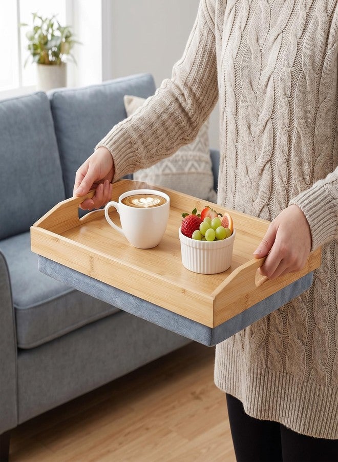 Cedilis Bamboo Lap Tray with Detachable Pillow, 16.9 x13 in Serving Tray with Handles for Bed Eating - Image 4