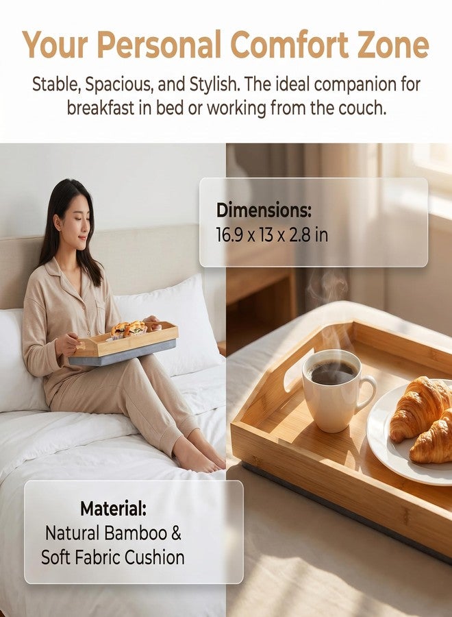 Cedilis Bamboo Lap Tray with Detachable Pillow, 16.9 x13 in Serving Tray with Handles for Bed Eating - Image 5
