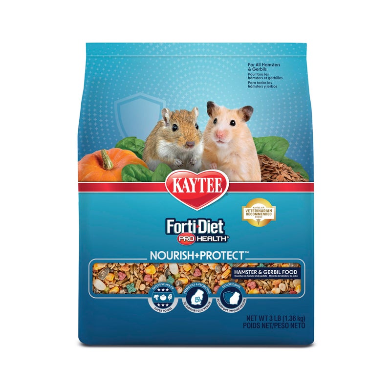 Kaytee Forti-Diet Pro Health Nourish+Protect Hamster and Gerbil Food, Comprehensive Nutrition Backed by Science, Digestive Health, Immune Support, 3 Pounds - Image 1