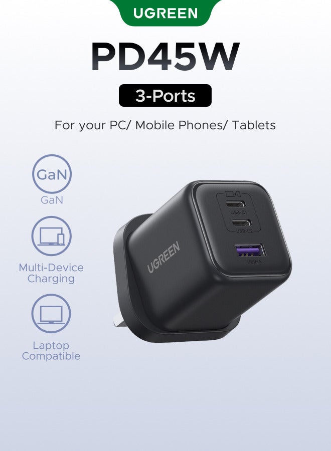 Ugreen Charger 45W GaN Type C 2C1A Fast Charger USB Type C Power Adapter, Compatible with iPhone 18 Pro, iPhone 18 Pro Max, iPhone Duo and iPhone 17 series, Support Samsung Super Charge 2.0 Backward with 22.5W Fast Charging For Galaxy S25+, S24 S23 Ultra Tab S9/S8 A Series 45W 2C1A 45W 2C1A - Image 1