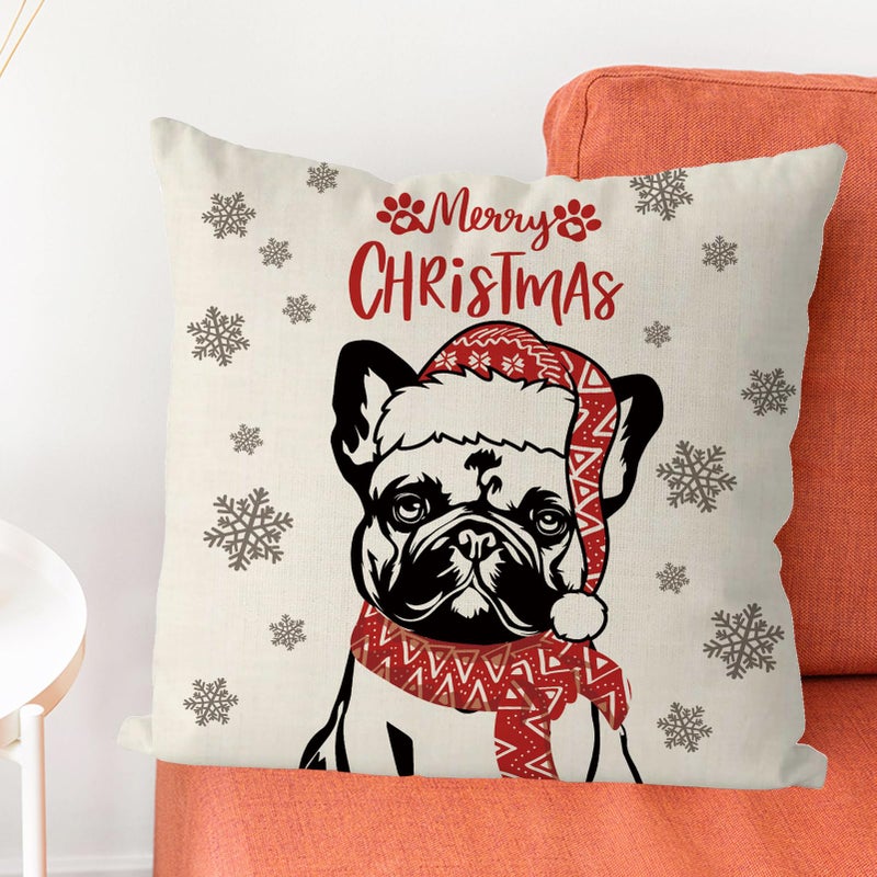 GAGEC Christmas Pillow تغطي 18x18 بوصة Bulldog French Bulldog Dhrop Cover Cover Covers Winter Winter Cog Decorts Decorts for Room Farmhouse Cushion Case - Image 2
