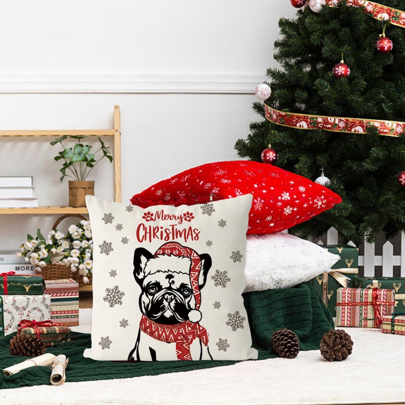 GAGEC Christmas Pillow تغطي 18x18 بوصة Bulldog French Bulldog Dhrop Cover Cover Covers Winter Winter Cog Decorts Decorts for Room Farmhouse Cushion Case - Image 4