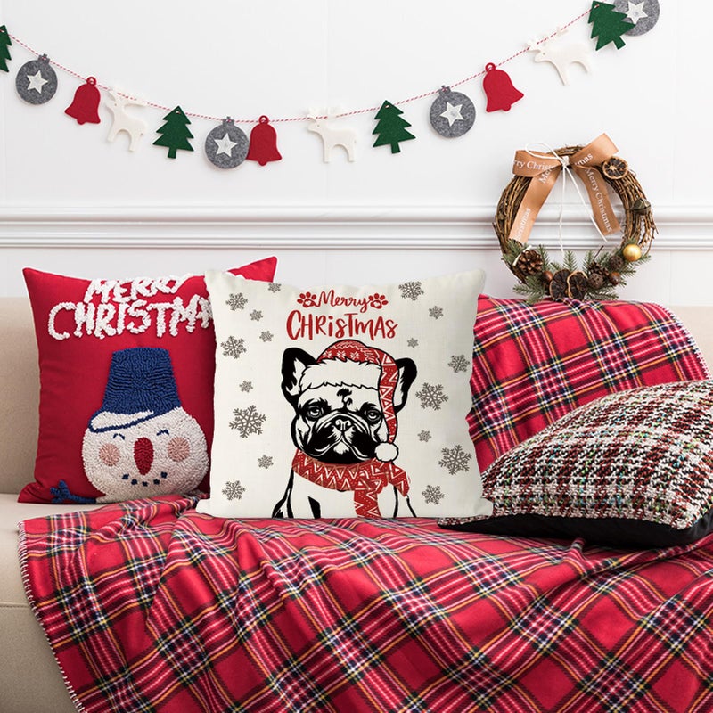 GAGEC Christmas Pillow تغطي 18x18 بوصة Bulldog French Bulldog Dhrop Cover Cover Covers Winter Winter Cog Decorts Decorts for Room Farmhouse Cushion Case - Image 5