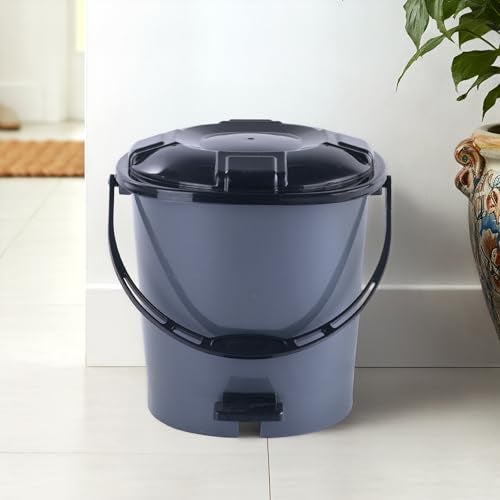 Kuber Industries 7 Ltr Plastic Dustbin for Home with Pedal Lid & Handle | Dustbin for Kitchen Bathroom & Office | Garbage Bin for Wet or Dry Waste | Check Dhakkan- Grey & Black - Image 1