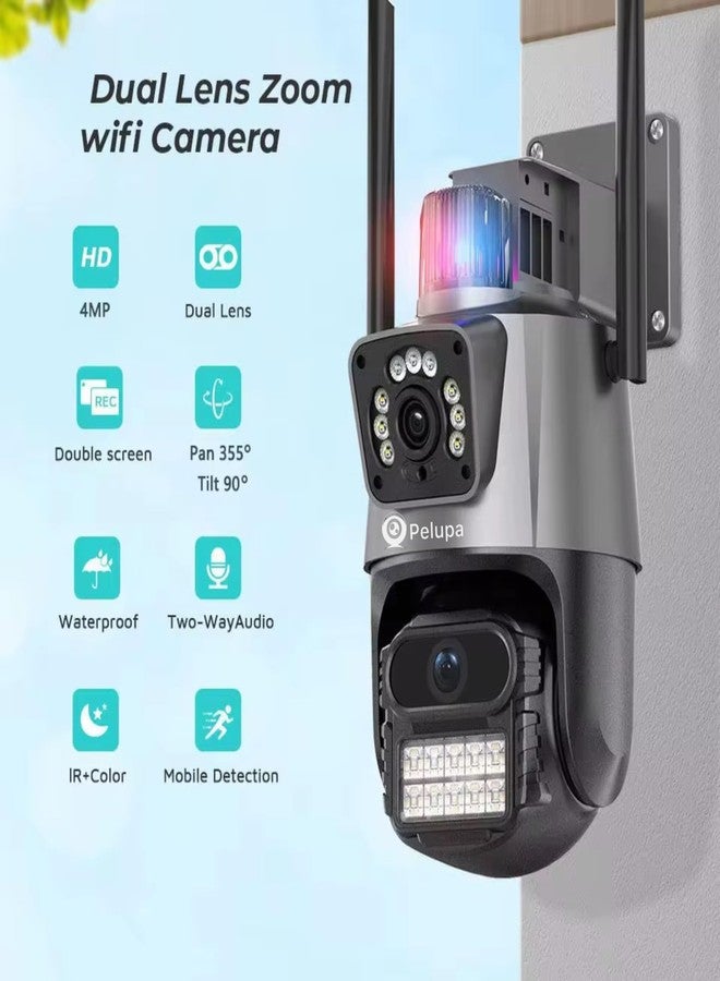 Pelupa كاميرا مراقبة خارجية Pelupa Black Guard X2 بدقة 5 ميجابكسل مزودة بتقنية WiFi وكاميرا PTZ ورؤية ليلية وكشف الحركة (128 جيجابايت، قناتان) - Image 3