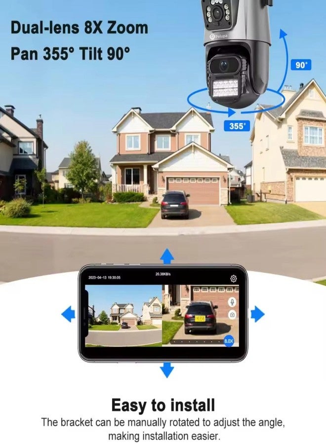 Pelupa كاميرا مراقبة خارجية Pelupa Black Guard X2 بدقة 5 ميجابكسل مزودة بتقنية WiFi وكاميرا PTZ ورؤية ليلية وكشف الحركة (128 جيجابايت، قناتان) - Image 5