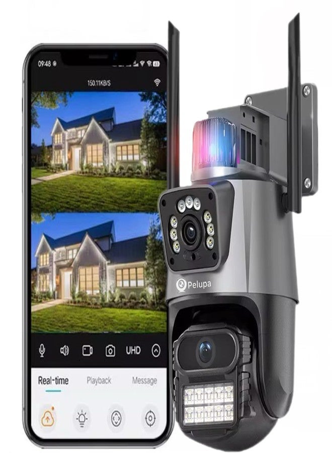 Pelupa كاميرا مراقبة خارجية Pelupa Black Guard X2 بدقة 5 ميجابكسل مزودة بتقنية WiFi وكاميرا PTZ ورؤية ليلية وكشف الحركة (128 جيجابايت، قناتان) - Image 1