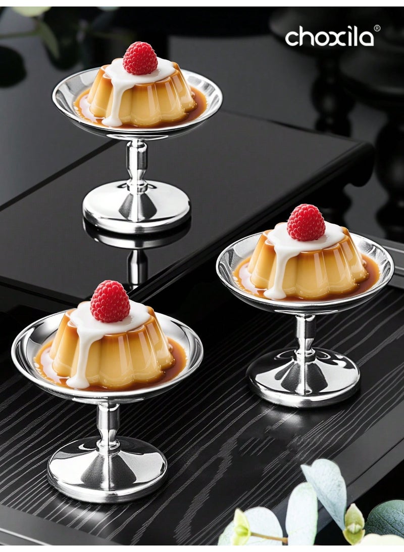 تشوكسيلا ٦ قطع كؤوس حلوى من الفولاذ المقاوم للصدأ، أوعية آيس كريم ذات قاعدة عالية، صحون معدنية صغيرة مزودة بقاعدة لحاملات صحون السنداي، هدايا حفلات للحلوى والجيلي والفواكه والبودينغ والوجبات الخفيفة - Image 3