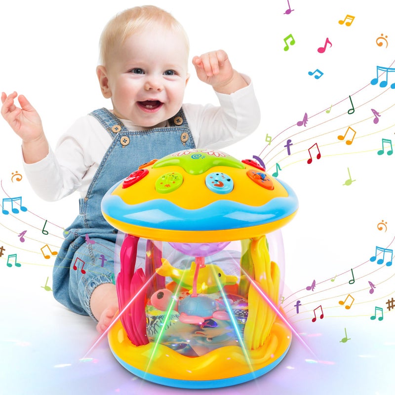M SANMERSEN Baby Boys Toys 6-12 Months, Babies Ocean Rotating Lights Up Musical Toys for 0-6 12-18 Months Newborn Infant Crawling Tummy Time Toys 1 2 3 Baby Gifts - Blue - Image 1