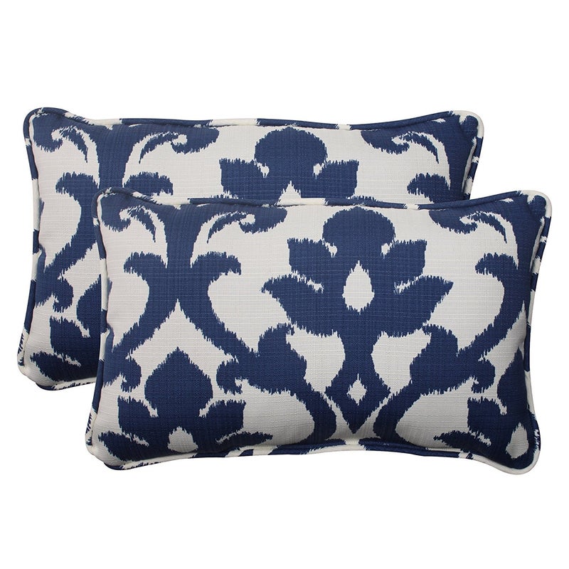 Pillow Perfect Pillow Perfect Damask IndoorOutdoor Accent Throw Pillow Plush Fill Weather and Fade Resistant Lumbar  115 x 185  BlueWhite Basalto 2 Count 