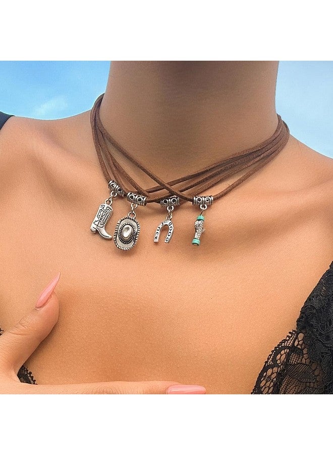 Jovono Boho Choker Necklace Silver Cowgirl Necklaces Chain Layered Western Necklace Accessories For Women - Image 1