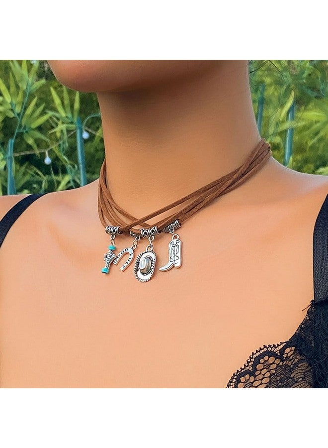 Jovono Boho Choker Necklace Silver Cowgirl Necklaces Chain Layered Western Necklace Accessories For Women - Image 4
