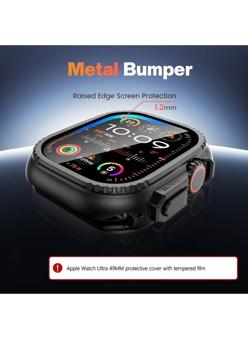 2-in-1 Metal Case Apple Watch Ultra 3/2/1 49mm , Rugged Metal Bumper with Full Back Cover – iWatch Ultra 49mm  Shockproof Cover + Tempered Glass Screen Protector - Image 3