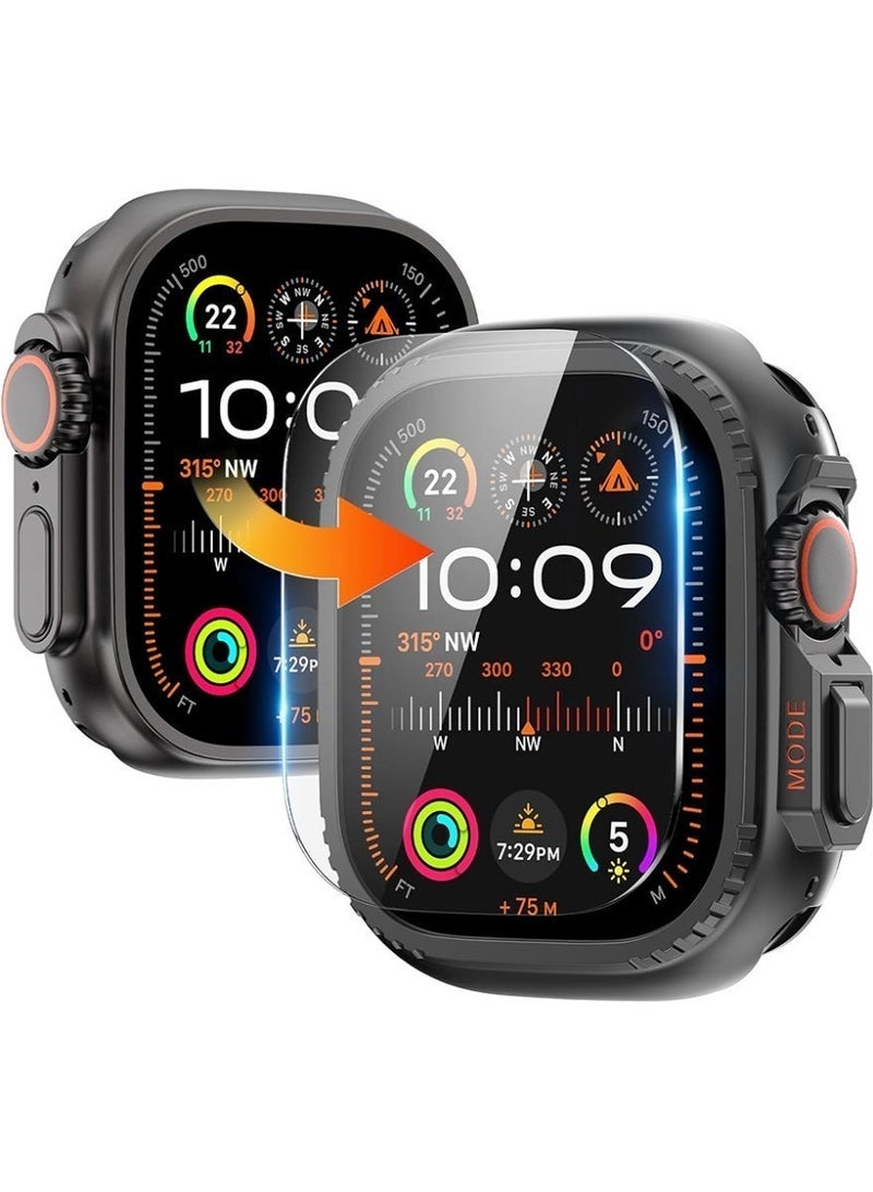 2-in-1 Metal Case Apple Watch Ultra 3/2/1 49mm , Rugged Metal Bumper with Full Back Cover – iWatch Ultra 49mm  Shockproof Cover + Tempered Glass Screen Protector - Image 1