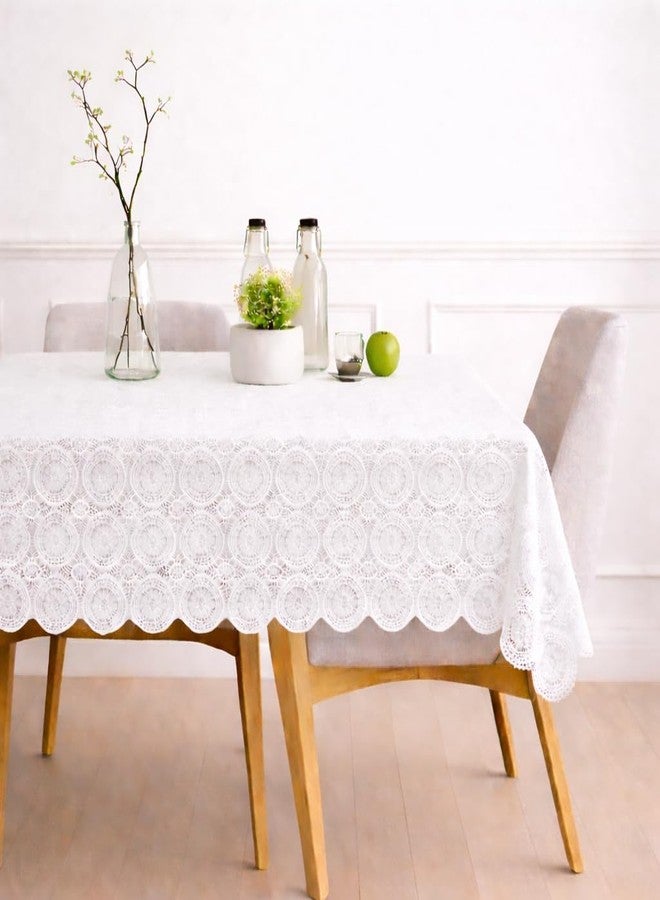 STITCHNEST Cotton Net Table Cover for 2–4 Seater Dining Table | Decorative Lace Design | |40x60 Inch Rectangular Center Table Cloth | White | Pack of 1 - Image 1