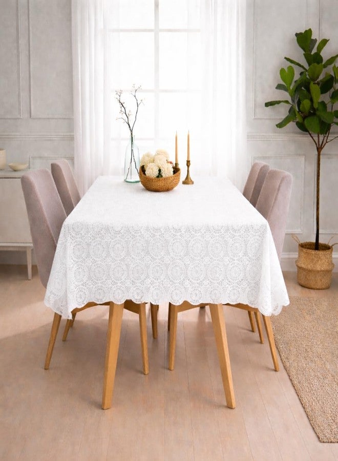 STITCHNEST Cotton Net Table Cover for 2–4 Seater Dining Table | Decorative Lace Design | |40x60 Inch Rectangular Center Table Cloth | White | Pack of 1 - Image 4