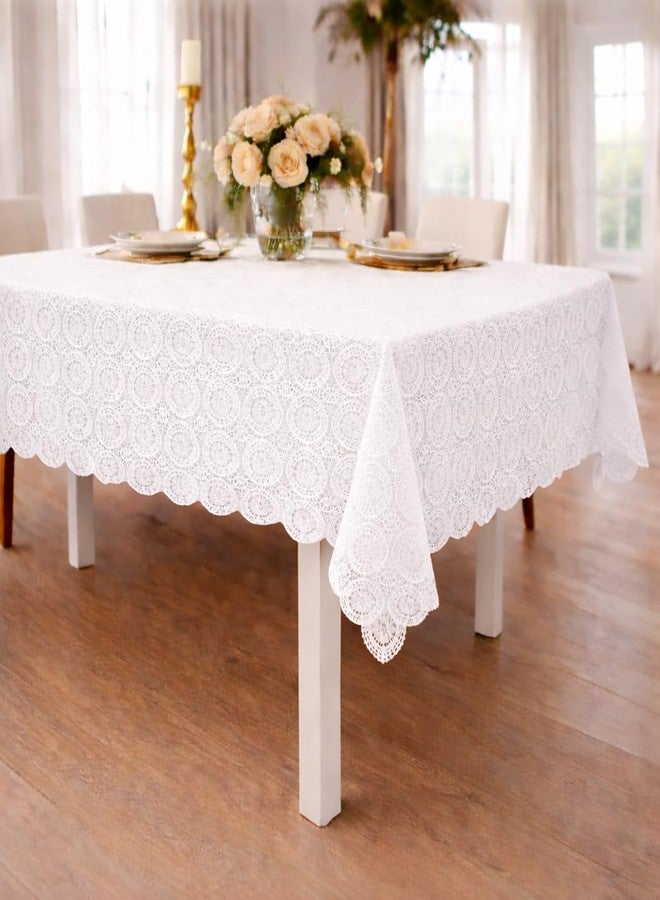 STITCHNEST Cotton Net Table Cover for 2–4 Seater Dining Table | Decorative Lace Design | |40x60 Inch Rectangular Center Table Cloth | White | Pack of 1 - Image 2