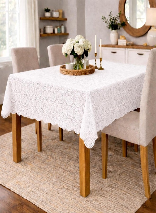 STITCHNEST Cotton Net Table Cover for 2–4 Seater Dining Table | Decorative Lace Design | |40x60 Inch Rectangular Center Table Cloth | White | Pack of 1 - Image 5