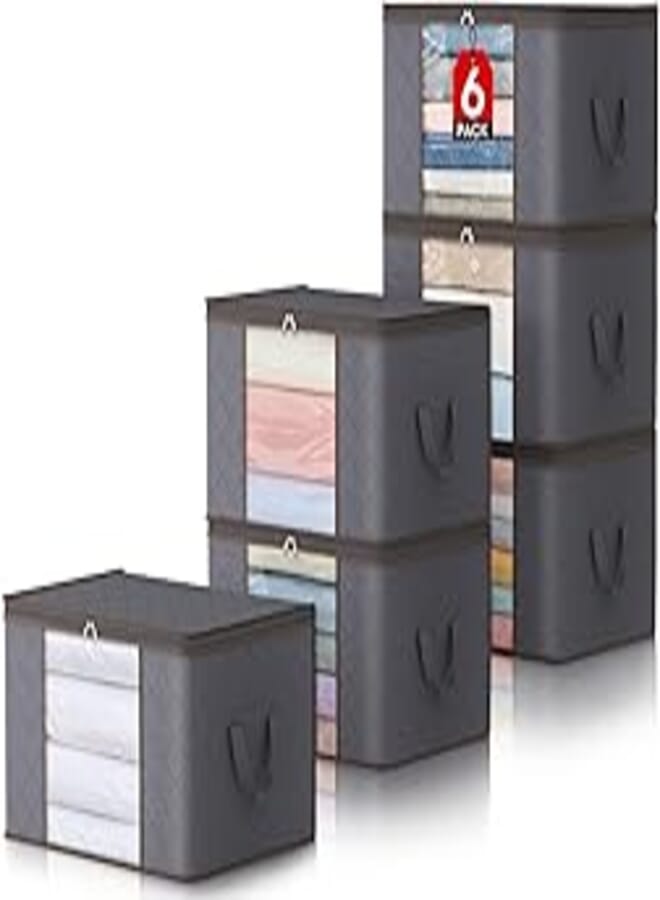 Lifewit Clothes Storage Organizer with Reinforced Handle & Clear Window (Pack of 6 ,90L, Grey)