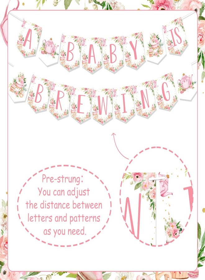 Fangleland Tea Party Baby Shower Banner for Girl - A Baby Is Brewing Tea Theme Pink Floral Banner Decorations, Girl’s Gender Reveal Pregnancy Celebration Hanging Garland Party Supplies - Image 5