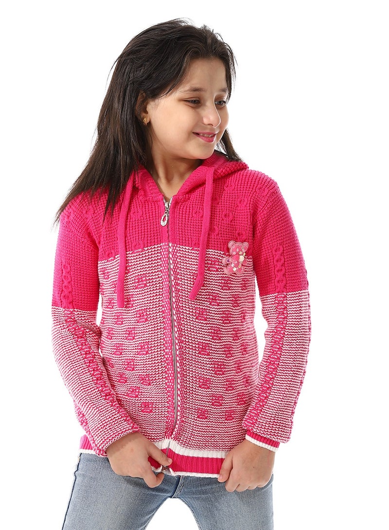 Andora Regular Fit Girls Hooded Sweater_ Fuchsia & White - Image 1