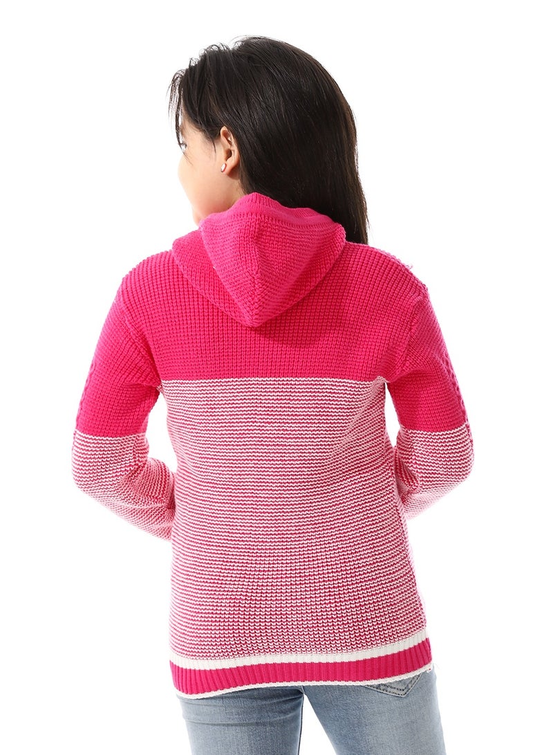 Andora Regular Fit Girls Hooded Sweater_ Fuchsia & White - Image 3