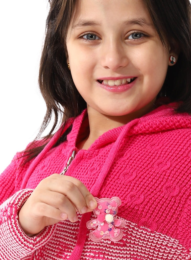 Andora Regular Fit Girls Hooded Sweater_ Fuchsia & White - Image 4