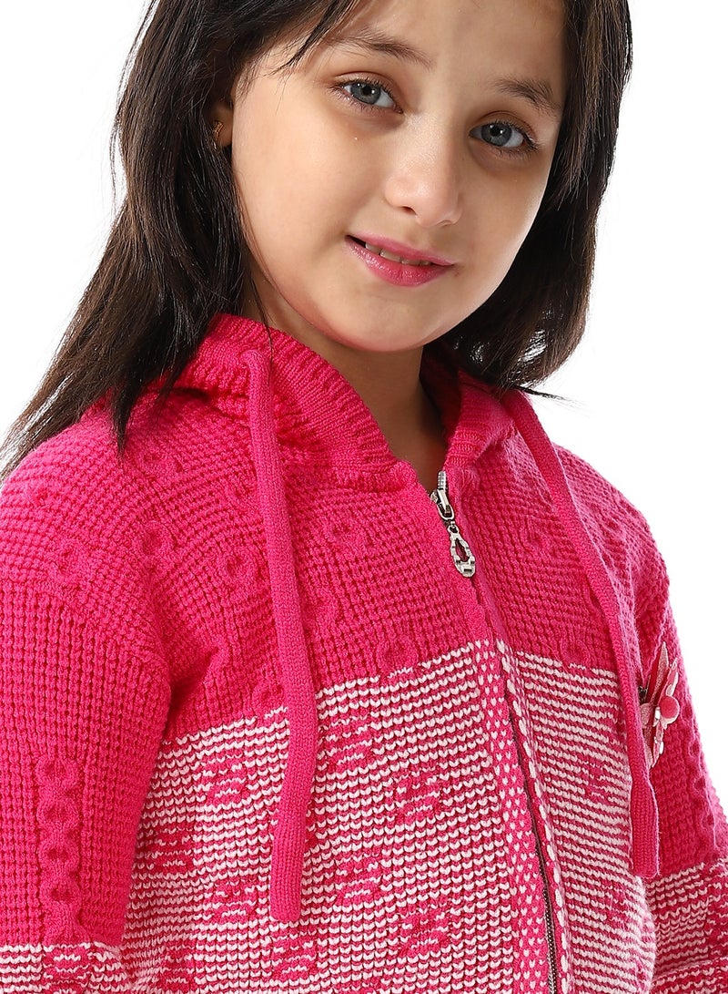 Andora Regular Fit Girls Hooded Sweater_ Fuchsia & White - Image 5