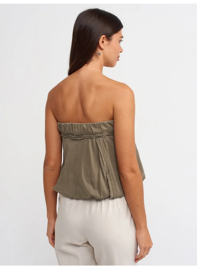 ديلفين 20656 Washed Strapless Top-Khaki