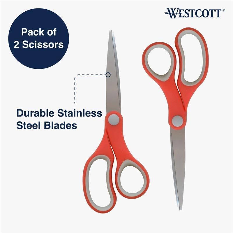 Westcott 55846 7Inch School Scissors AllPurpose HeavyDuty Scissors for Crafting School and Work RedGray 2 Pack - Image 2